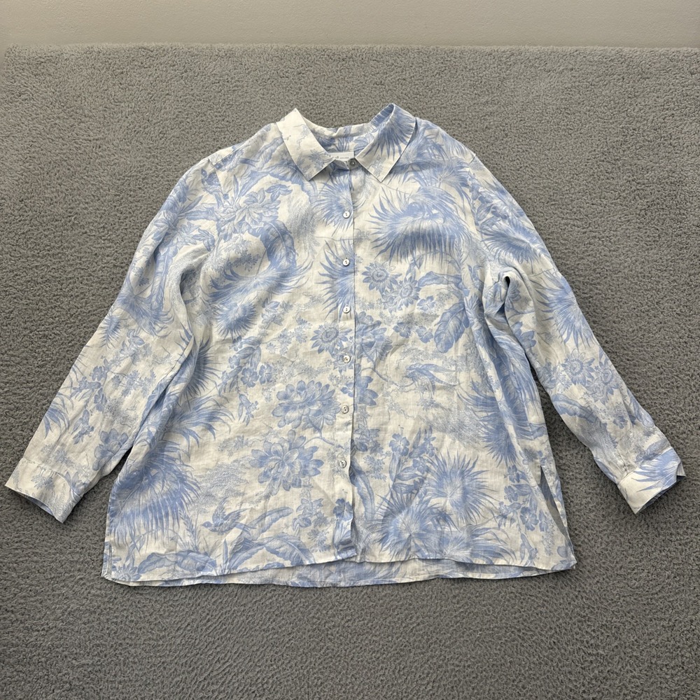 NWT J. Jill Love Linen Long Sleeve Button Up Shirt Floral Coastal Women's 2X